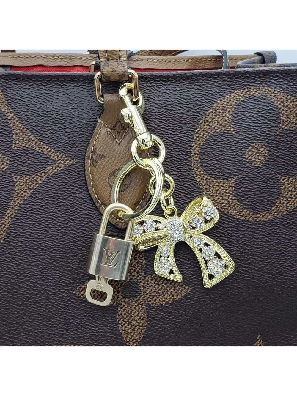 Authentic Louis Vuitton Lock & Key with Unbranded Ribbon Charm, Keychain